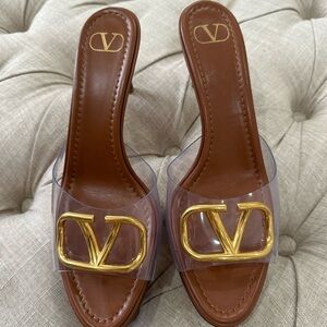 Valentino Garavani vinyl Brown and Gold heel slides sz40